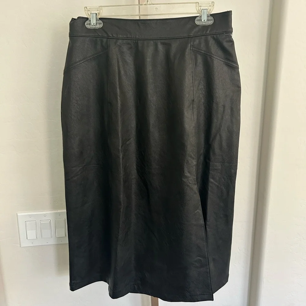 Spanx Midi Faux Leather Skirt Slit Large Pull-On $148